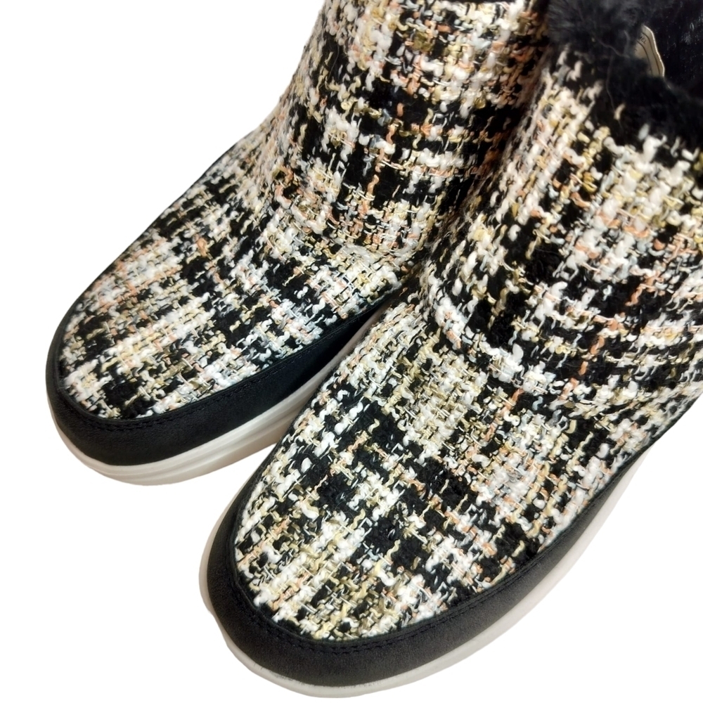 HEY‎ DUDE Mel Boucle Black Moc Boots Women's Faux Fur Lining Flat Sneaker Shoes - Picture 9 of 15